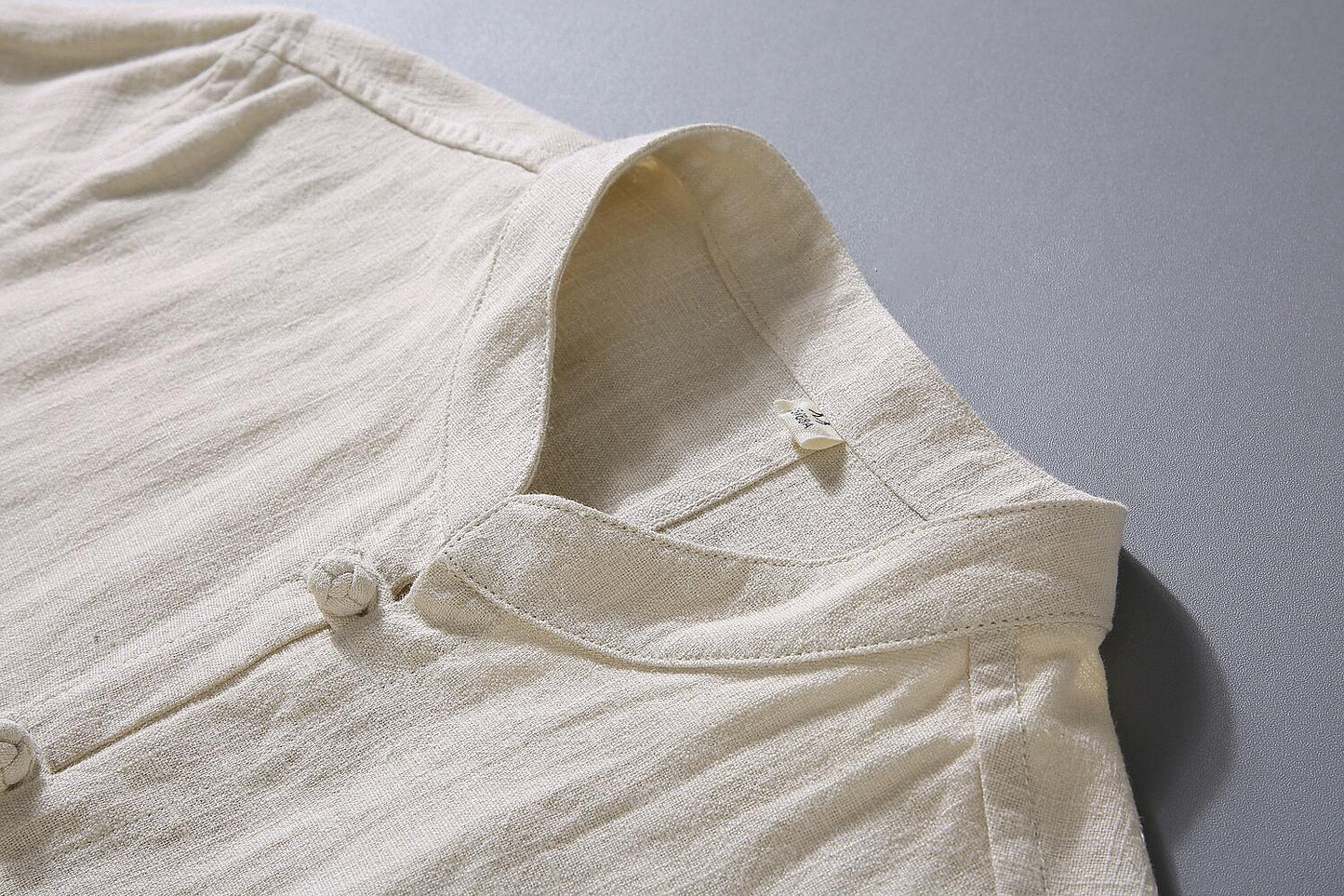 Vintage Loose Fit Linen Shirt - Stand Collar