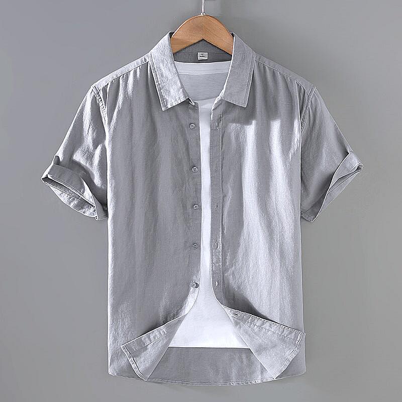 Linen Short Sleeve Shirt - Square Collar